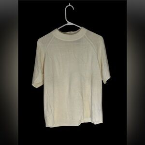 White Stag Misses White Knit Top Blouse Short Sleeve 16/18 Ivory Zip 22’ X 23.’